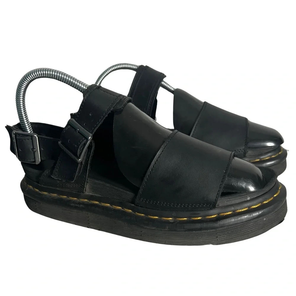 Dr. Martens Voss Black Hydro Leather Platform Sandals Shoes Open Toe Size 7 - Picture 6 of 12